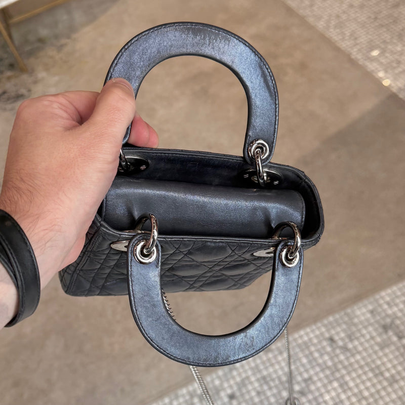 Top view of Dior 2015 Metallic Midnight Blue Calfskin Mini Lady Dior Bag