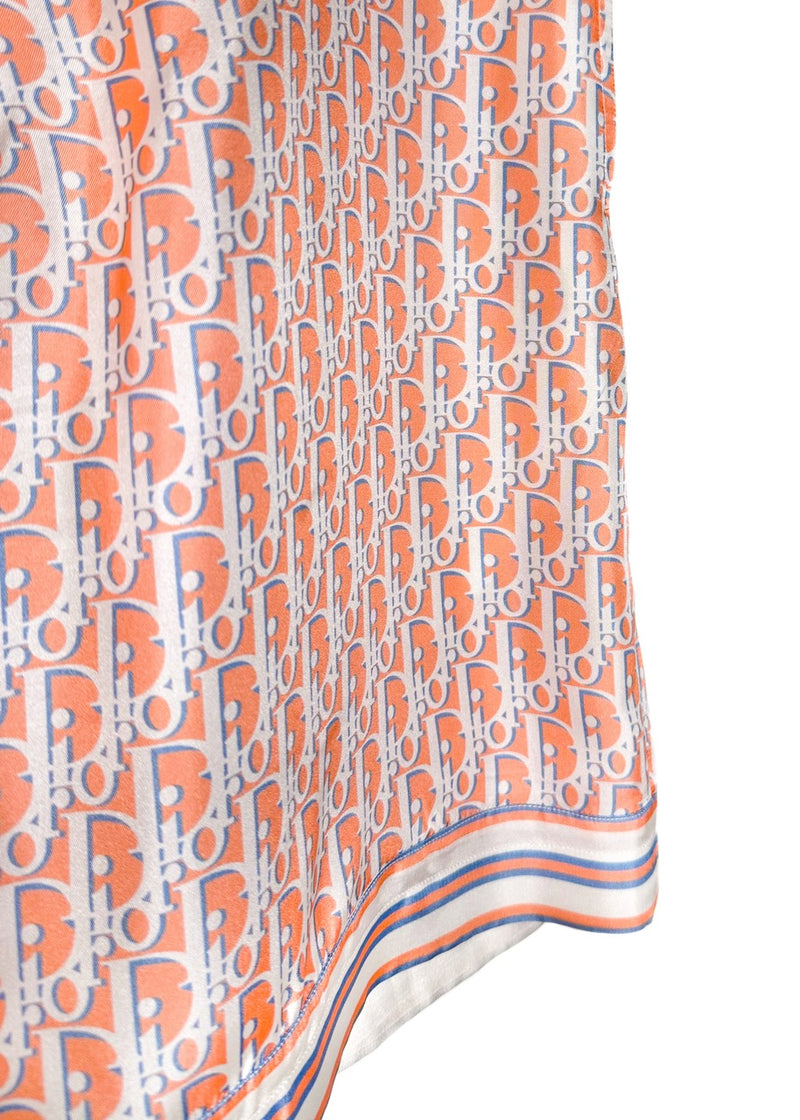 Close up of Dior 2021 Orange Blue Oblique Satin Silk Bermuda Shorts