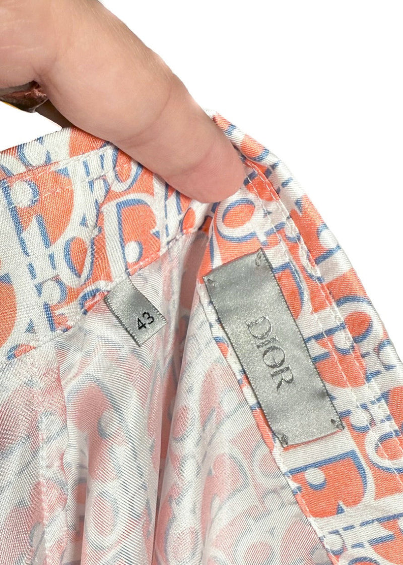 Size label of Dior 2021 Orange Blue Oblique Satin Silk Short Sleeves Shirt