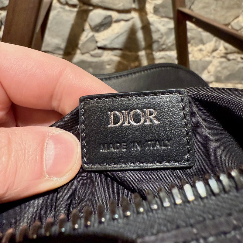 Brand and origin patch of Dior 2021 Padded Nylon Oblique Kumo Black Saddle Bag