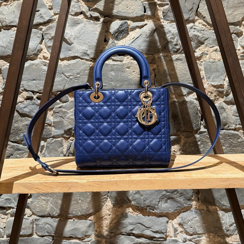 Main photo of Dior 2022 Blue Lambskin Cannage Medium Lady Dior Handbag