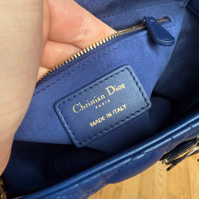Brand patch of Dior 2022 Blue Lambskin Cannage Medium Lady Dior Handbag