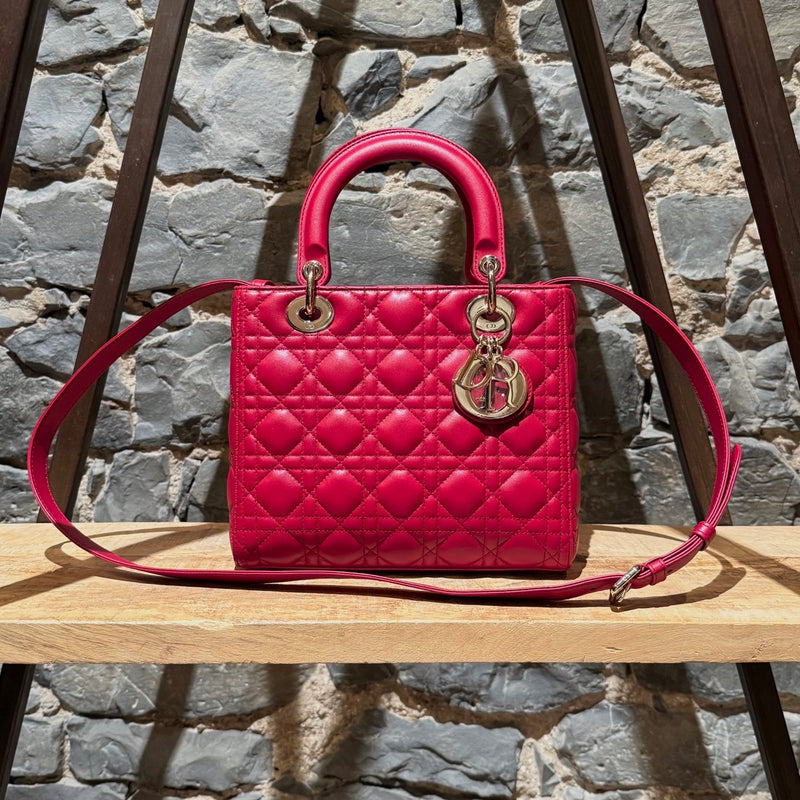 Main photo of Dior 2022 Fuchsia Pink Lambskin Cannage Medium Lady Dior Handbag