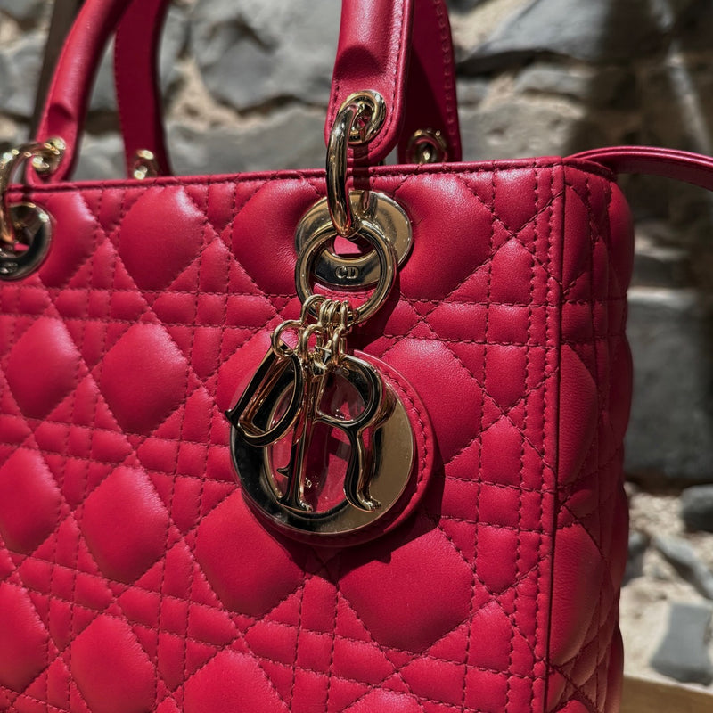 Charm of Dior 2022 Fuchsia Pink Lambskin Cannage Medium Lady Dior Handbag