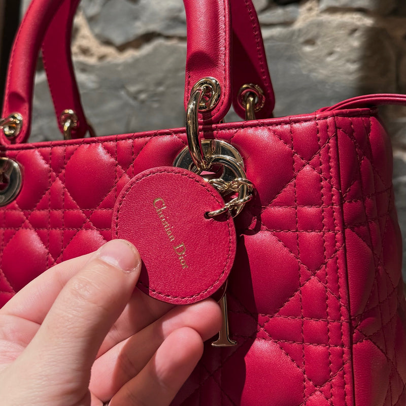 Charm of Dior 2022 Fuchsia Pink Lambskin Cannage Medium Lady Dior Handbag