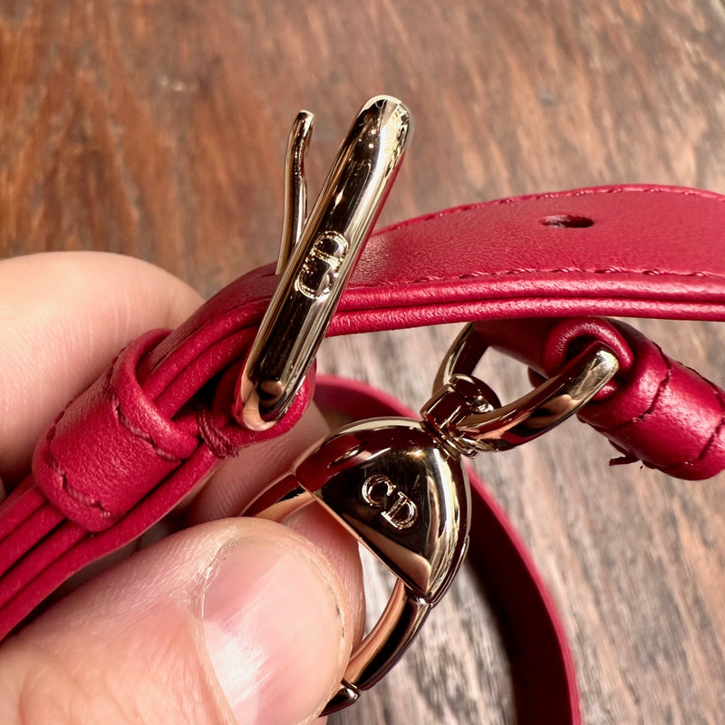 Branded hardware of Dior 2022 Fuchsia Pink Lambskin Cannage Medium Lady Dior Handbag