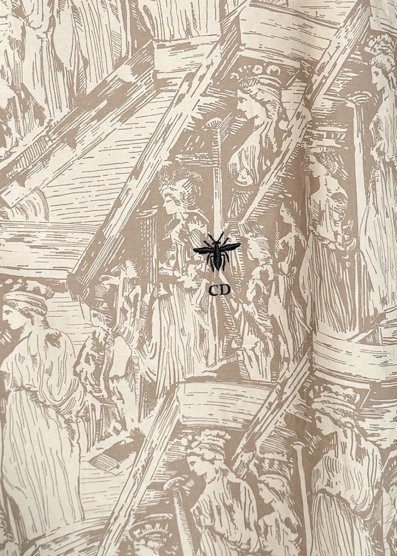 Brand detail on Dior 2022 Greek Print Bee Embroidered Buttoned Shirt