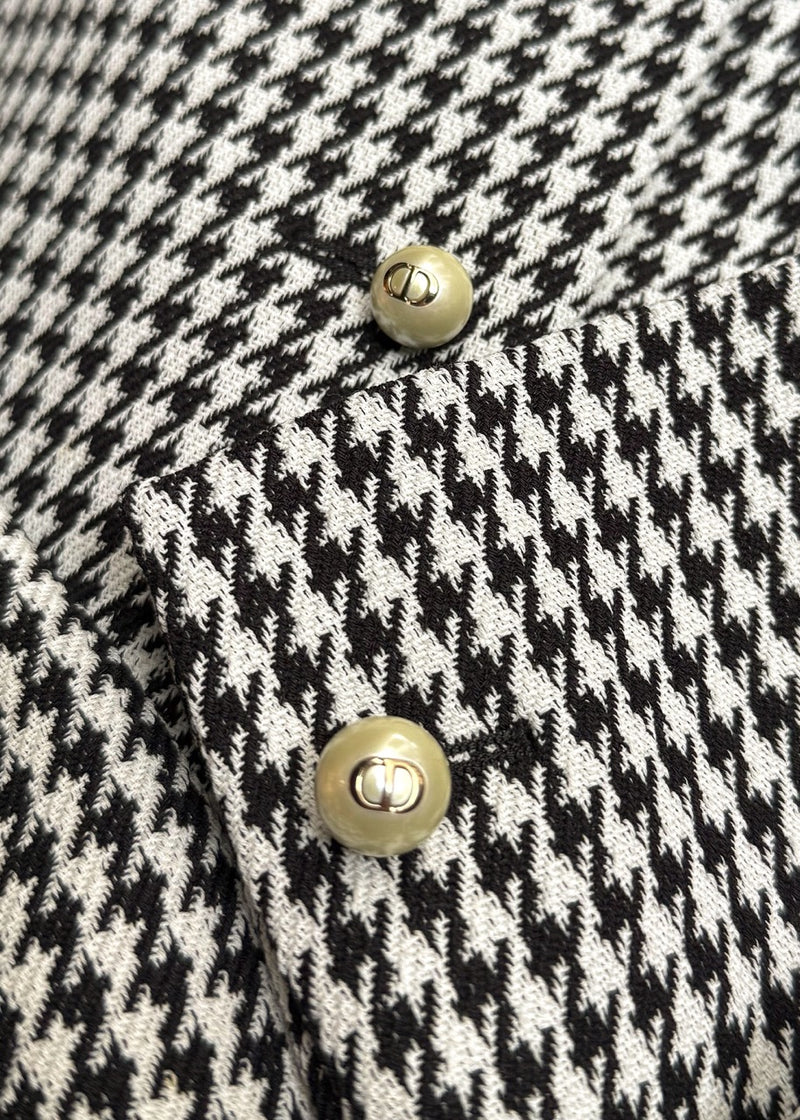 Dior 2023 Black White Houndstooth Pearl Button Jacket