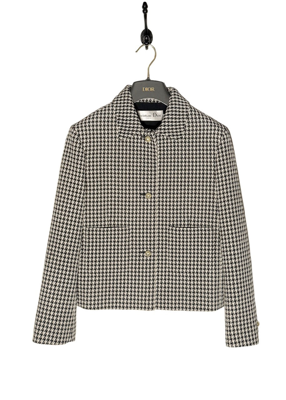 Dior 2023 Black White Houndstooth Pearl Button Jacket
