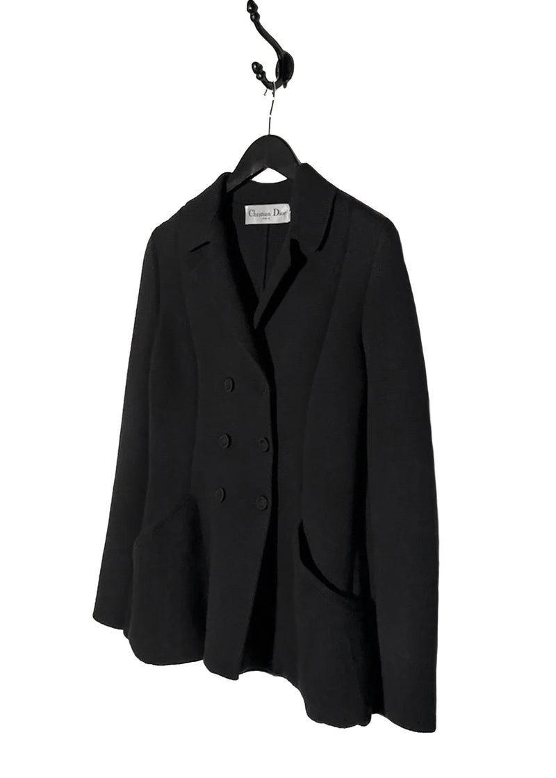 Side front view of Dior 30 Montaigne Bar Black Wool Doublebreasted Knit Blazer Jacket