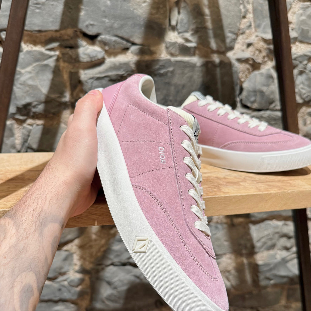 Close-up on Dior B101 Pink Suede Low-top Sneakers
