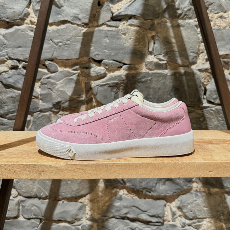 A side view of Dior B101 Pink Suede Low-top Sneakers
