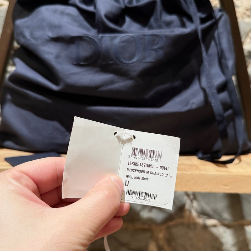 Tag of Dior Black Grained Leather Maxi Safari Messenger Bag