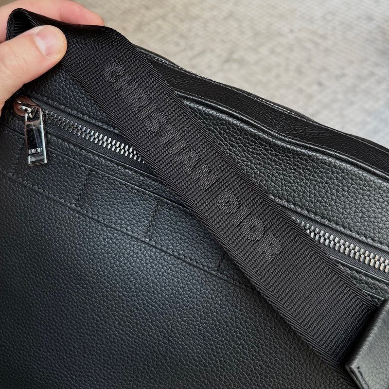 Branded strap of Dior Black Grained Leather Maxi Safari Messenger Bag