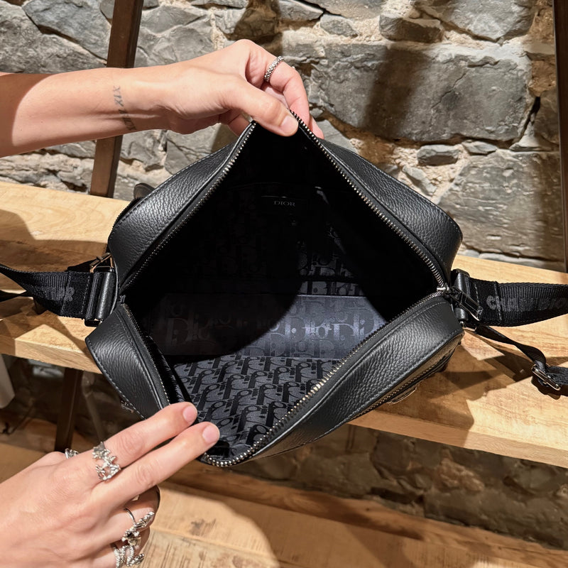 Interior of Dior Black Grained Leather Maxi Safari Messenger Bag