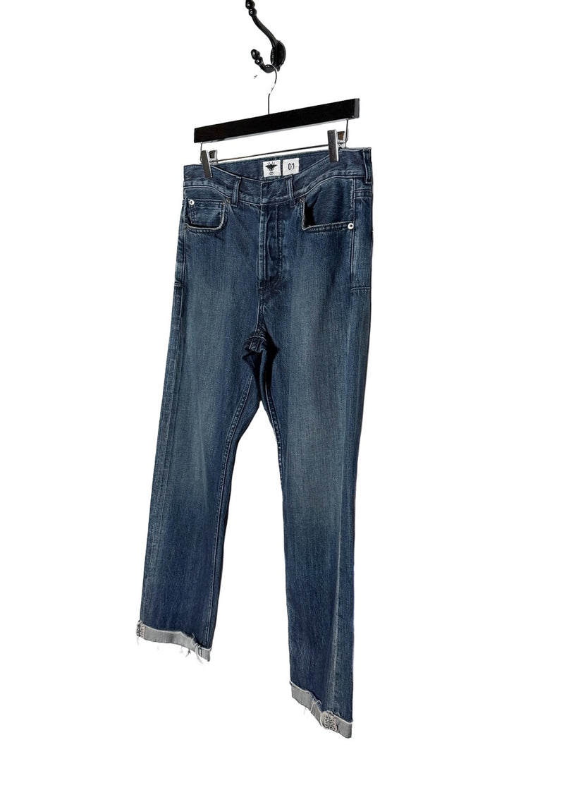 Side front view of Dior Blue J'Adior Cuff Boyfriend Jeans