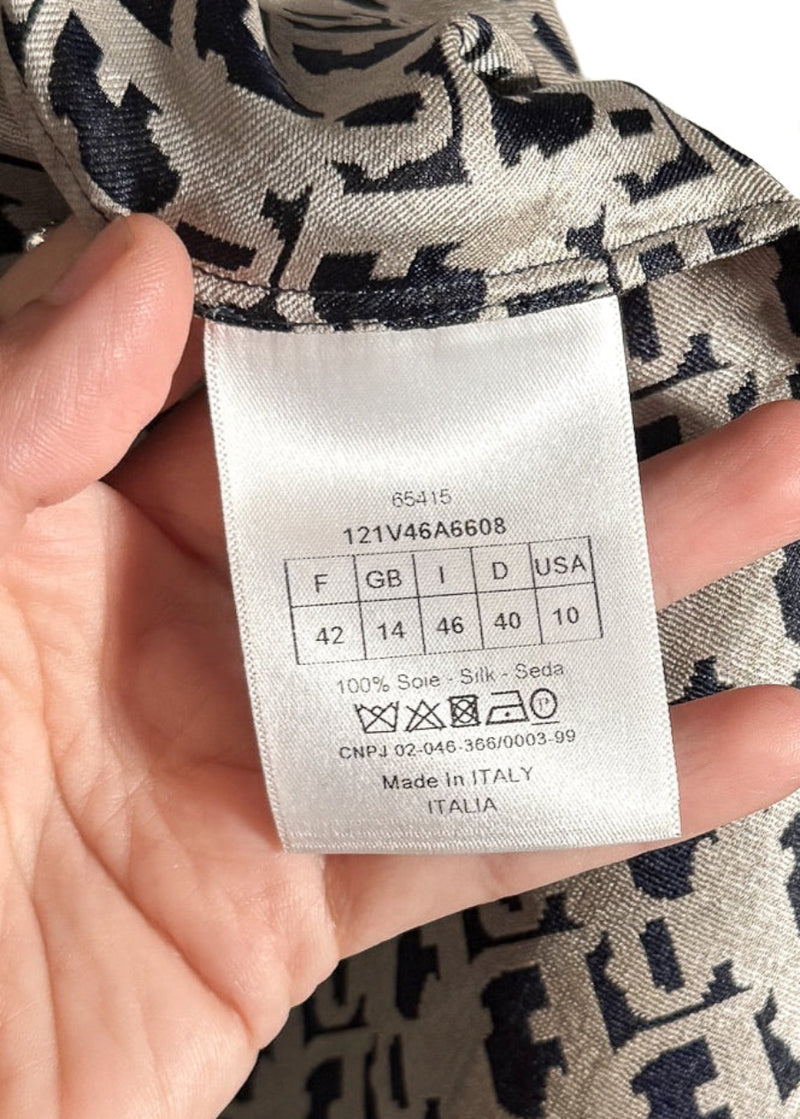 Dior Chez Moi Oblique Navy Silk Short Sleeves Blouse