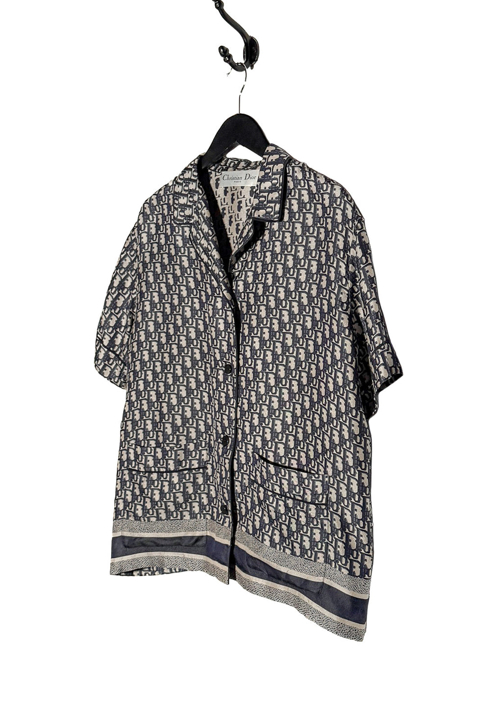 Dior Chez Moi Oblique Navy Silk Short Sleeves Blouse