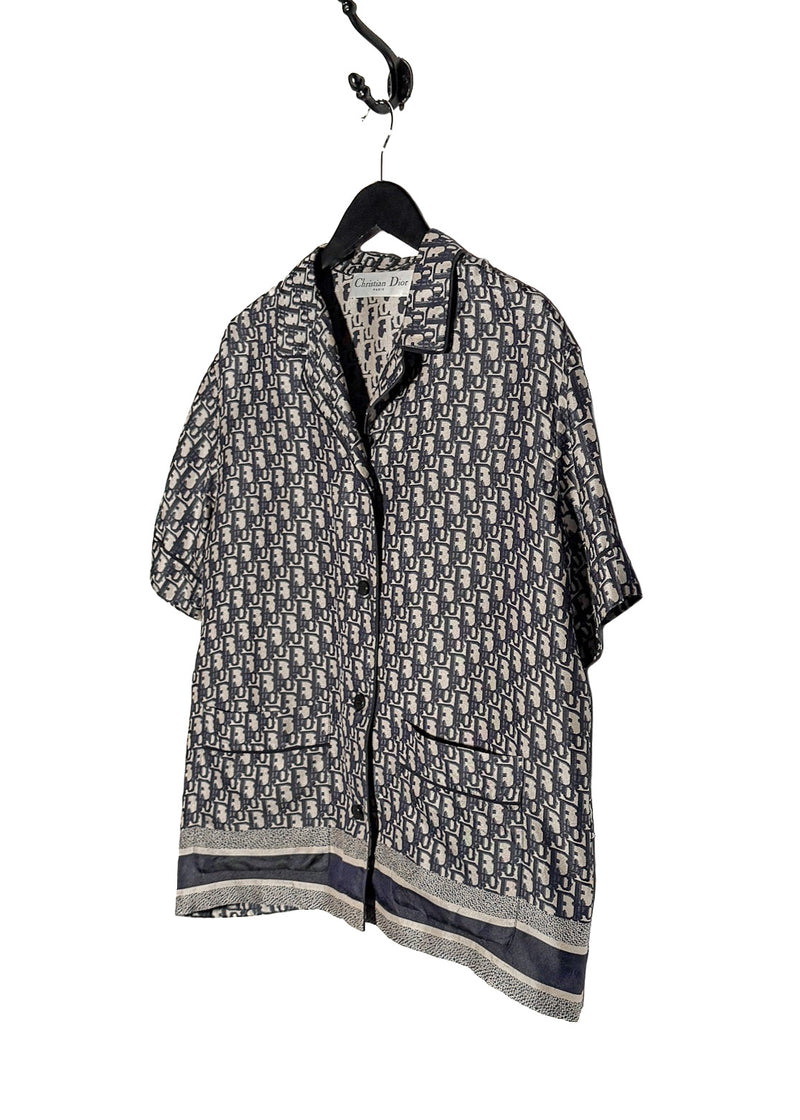 Dior Chez Moi Oblique Navy Silk Short Sleeves Blouse