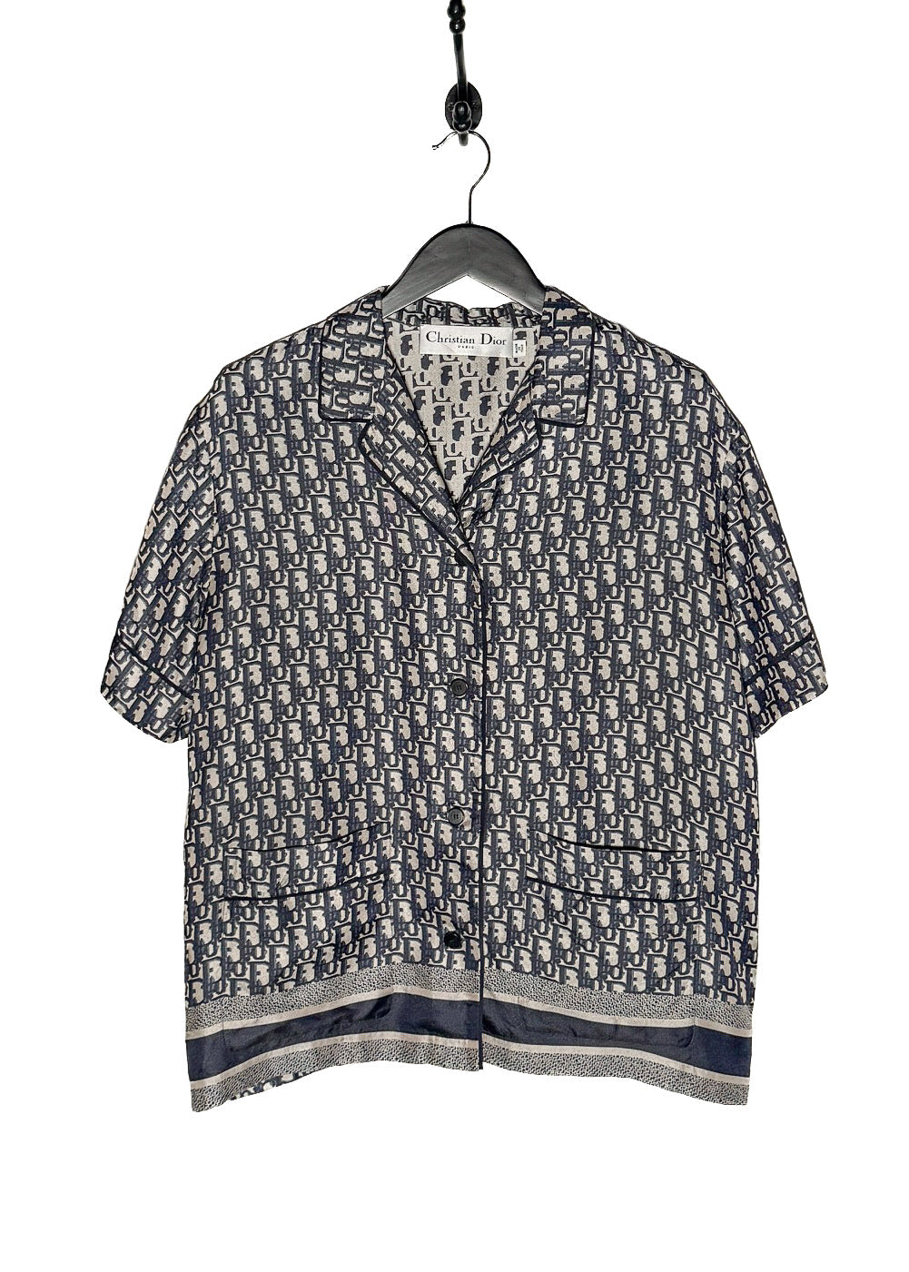 Dior Chez Moi Oblique Navy Silk Short Sleeves Blouse