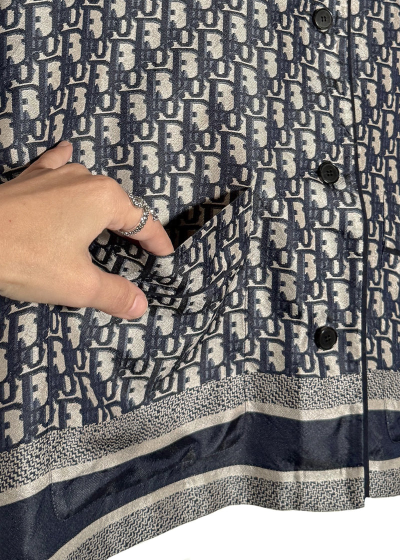 Dior Chez Moi Oblique Navy Silk Short Sleeves Blouse