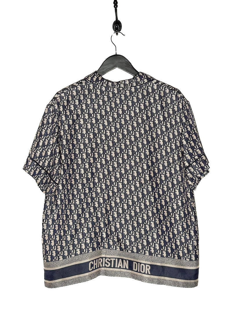 Dior Chez Moi Oblique Navy Silk Short Sleeves Blouse