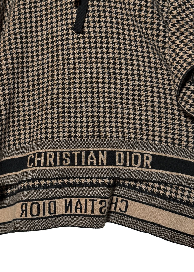 Brand detail on Dior Houndstooth Logo Hooded Poncho Sweater