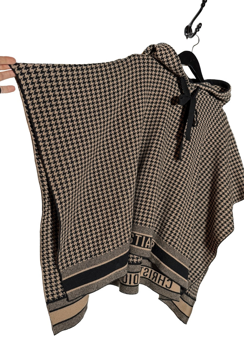 Dior Houndstooth Logo Hooded Poncho Sweater