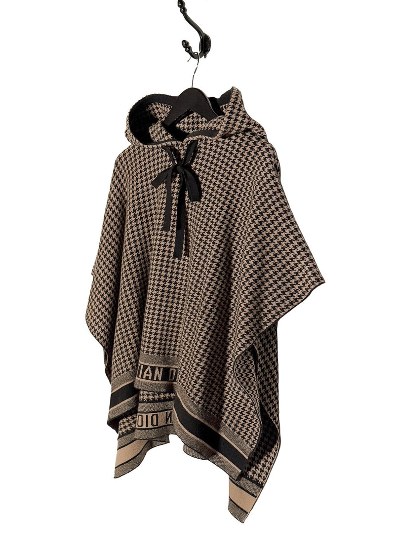 Side front view of Dior Houndstooth Logo Hooded Poncho Sweater