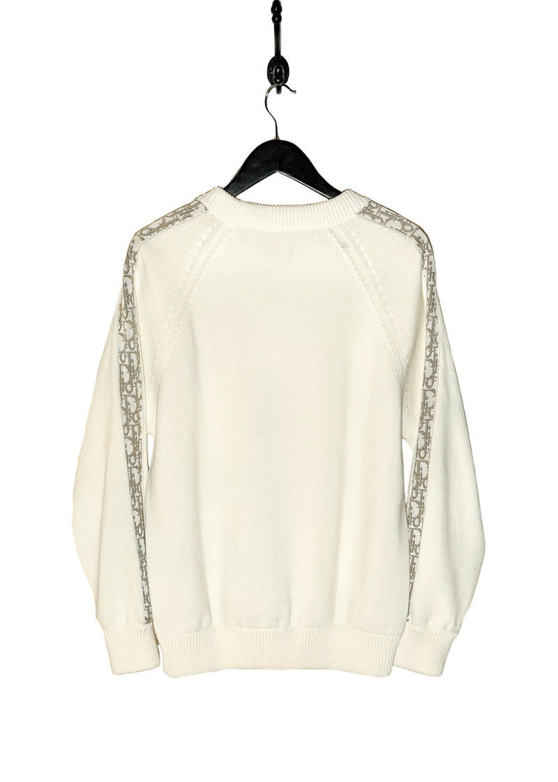 Back of Dior Ivory Cotton Oblique Sleeves Knit Sweater