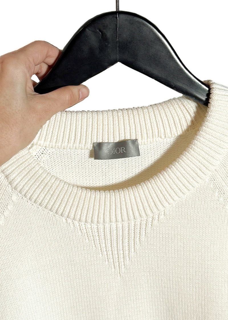 Collar and brand label of Dior Ivory Cotton Oblique Sleeves Knit Sweater