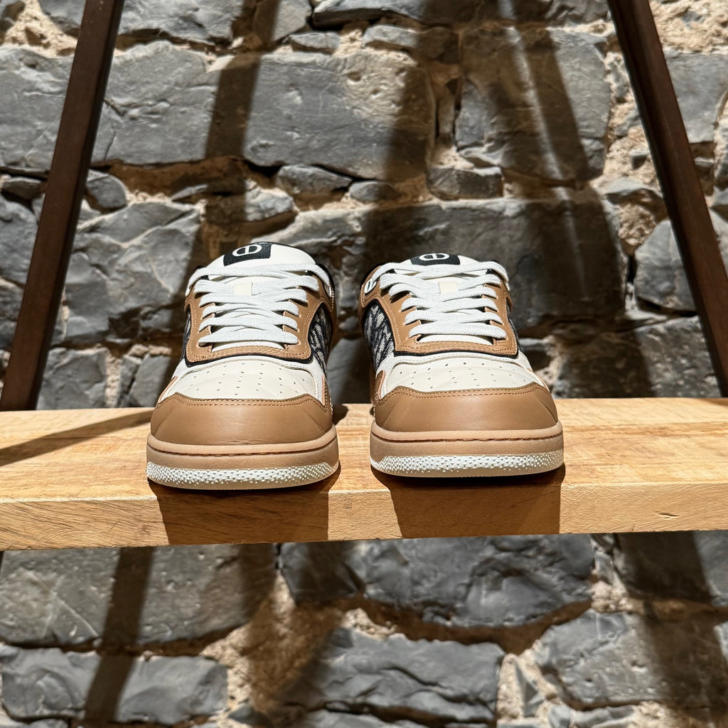 Front view of Dior Light Brown Beige Oblique B27 Low-top Sneakers
