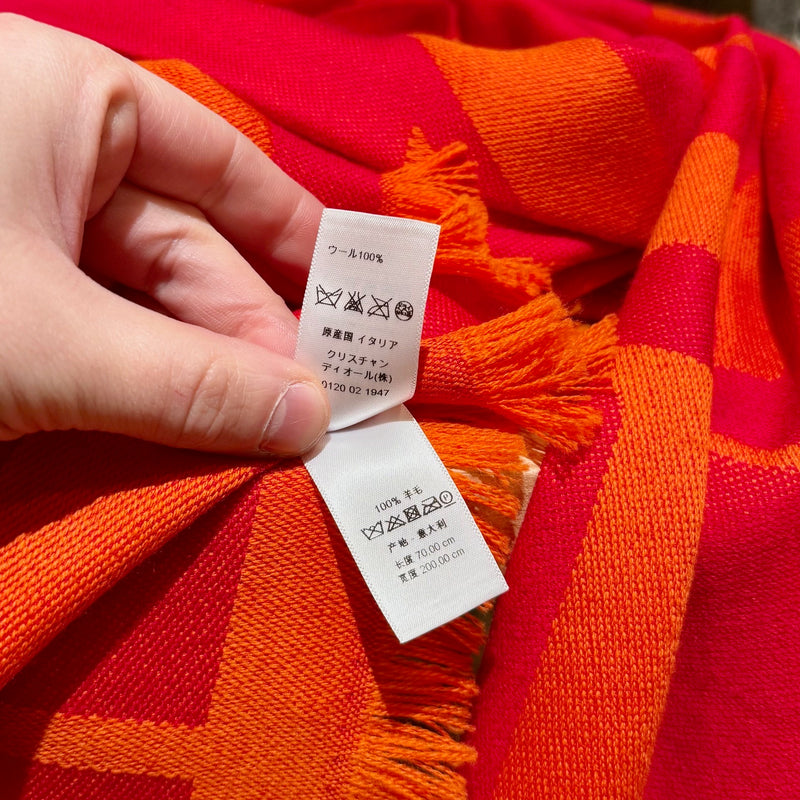 Care label of Dior Red Orange Cannage Logo Rectangular Shawl Scarf