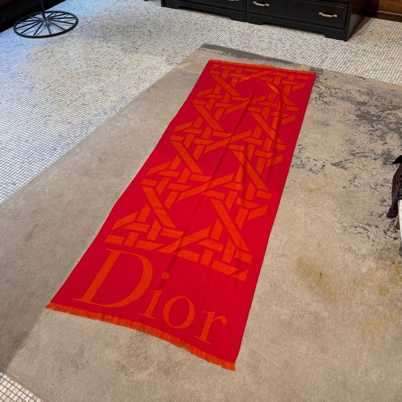 Dior Red Orange Cannage Logo Rectangular Shawl Scarf