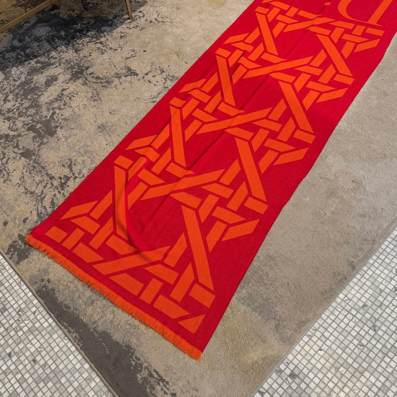 Dior Red Orange Cannage Logo Rectangular Shawl Scarf