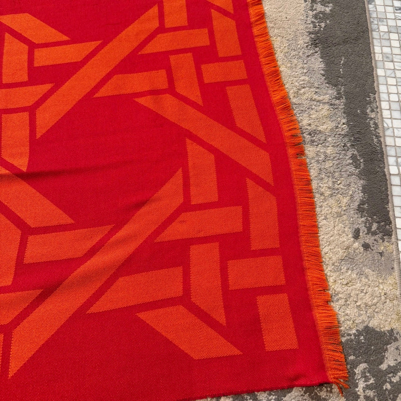 Dior Red Orange Cannage Logo Rectangular Shawl Scarf