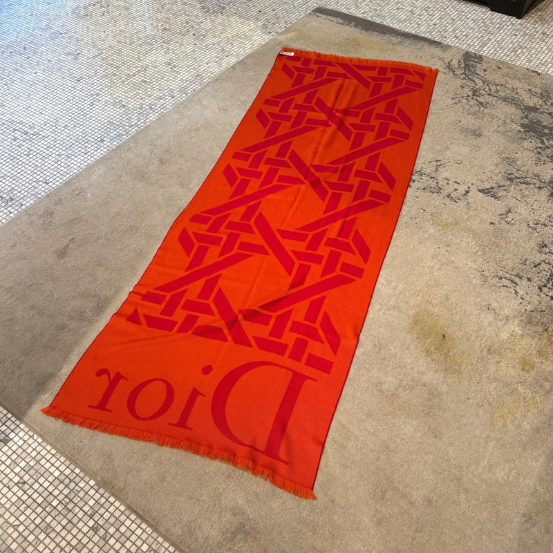 Dior Red Orange Cannage Logo Rectangular Shawl Scarf