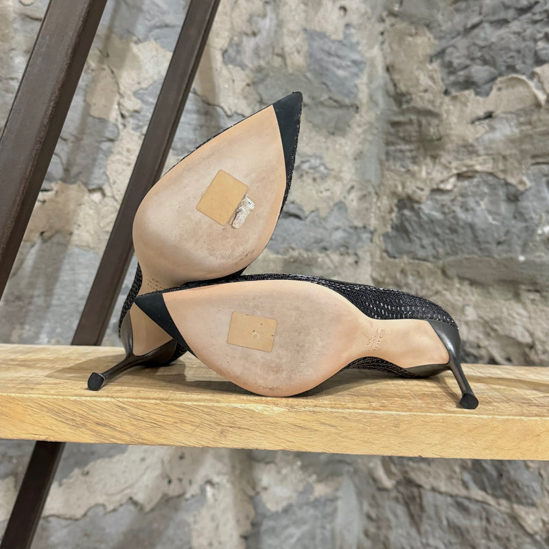 Outsoles of Dior Silver Black Metallic Mesh Pointy Pumps