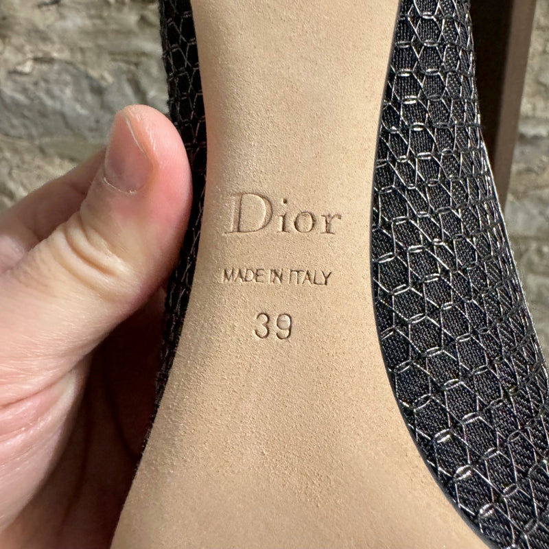 Stamps of Dior Silver Black Metallic Mesh Pointy Pumps