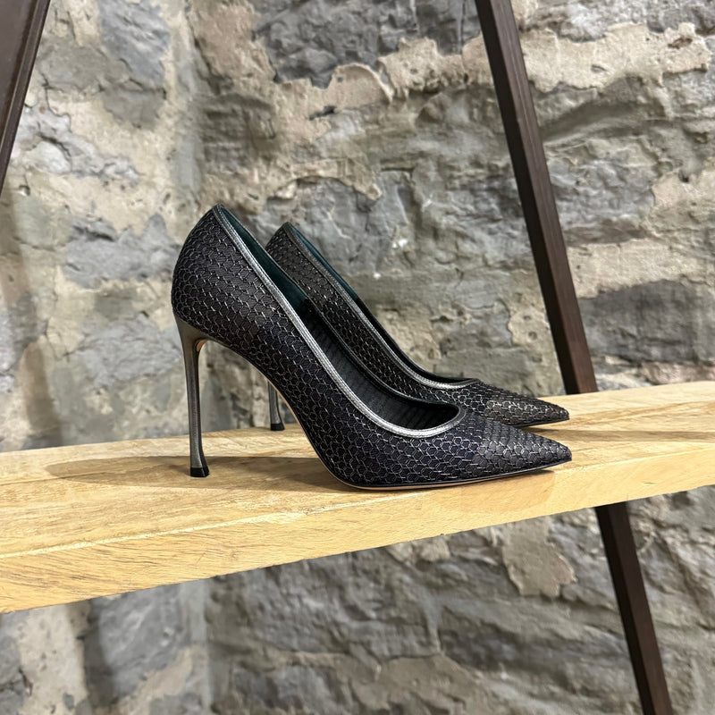 Main photo of Dior Silver Black Metallic Mesh Pointy Pumps