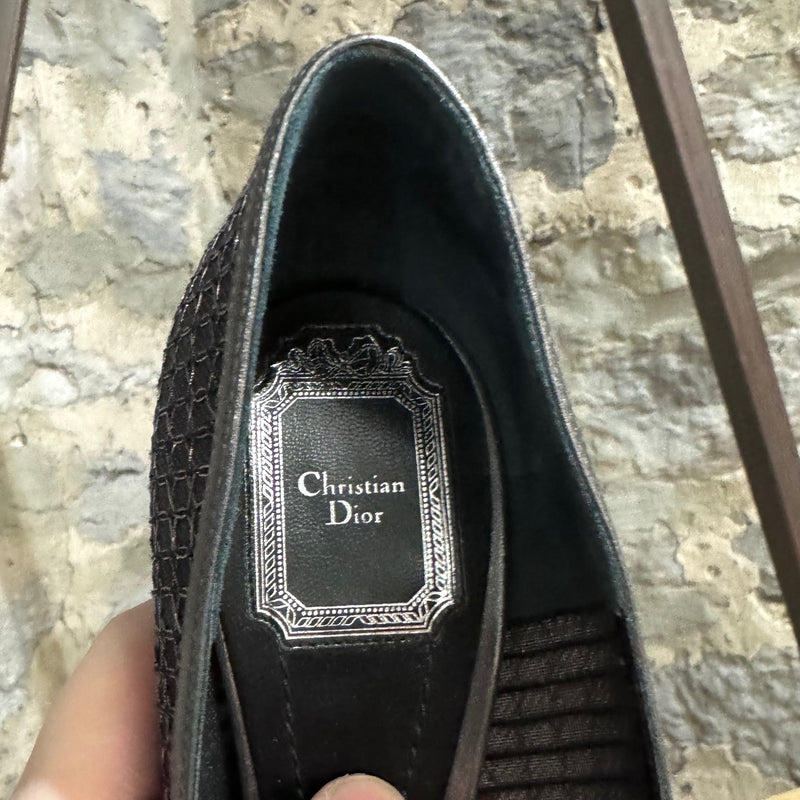 Branded insole of Dior Silver Black Metallic Mesh Pointy Pumps