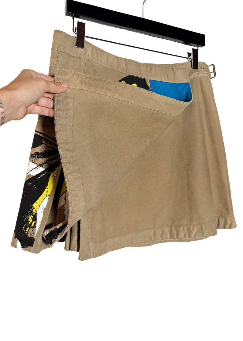 Side front of Dior SS22 Beige Butterfly Print Pleated Cargo Wrap Skirt