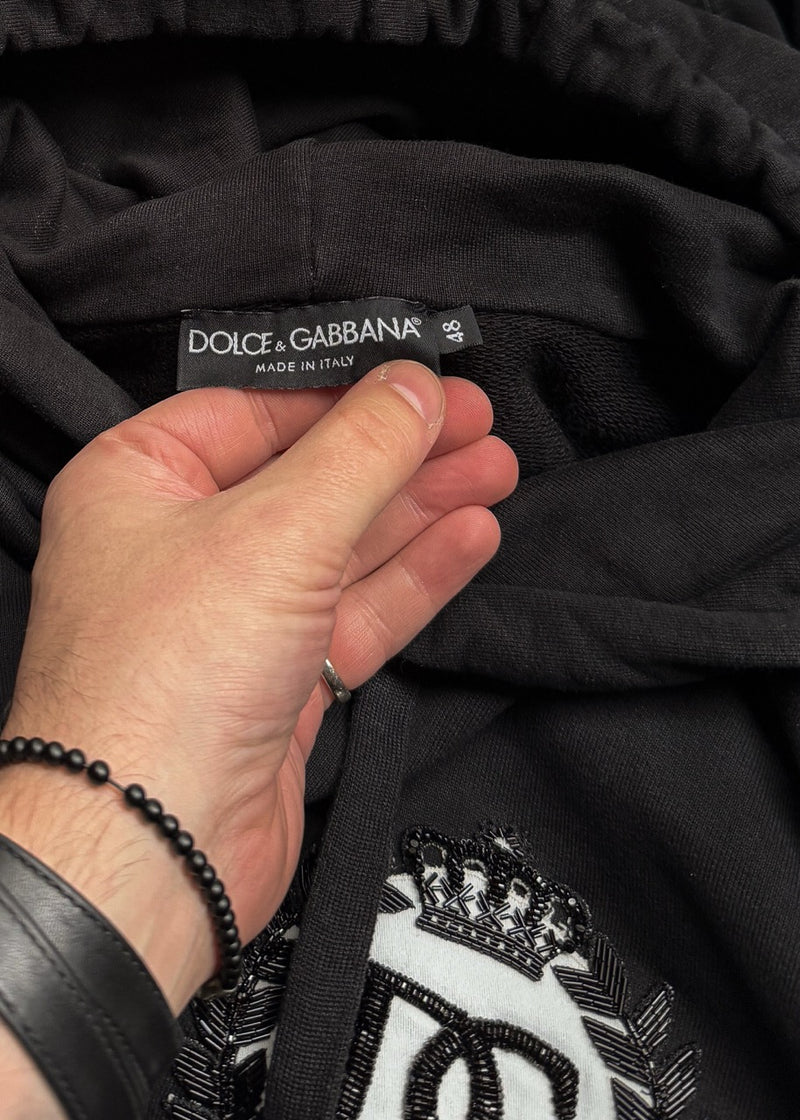 Labels of Dolce & Gabbana Black DG Crown Logo Embroidered Hoodie
