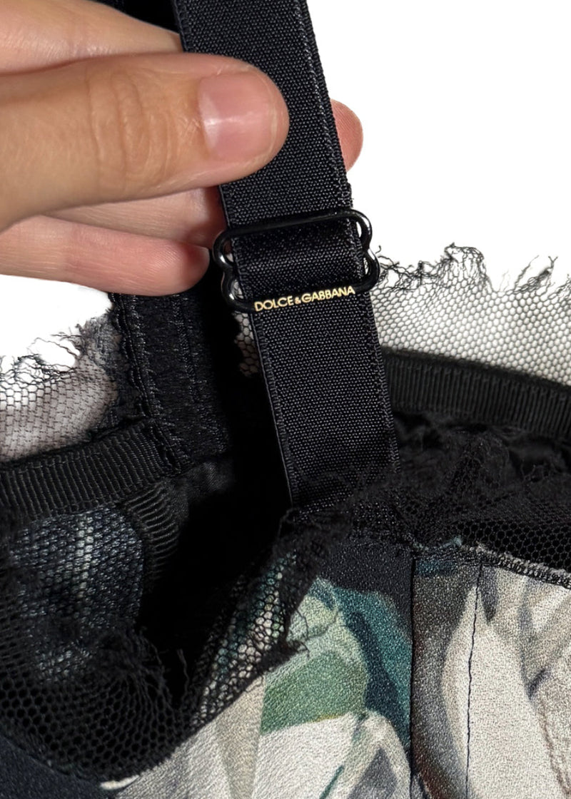 Straps of Dolce & Gabbana Black Roses Floral Lace Bustier Dress