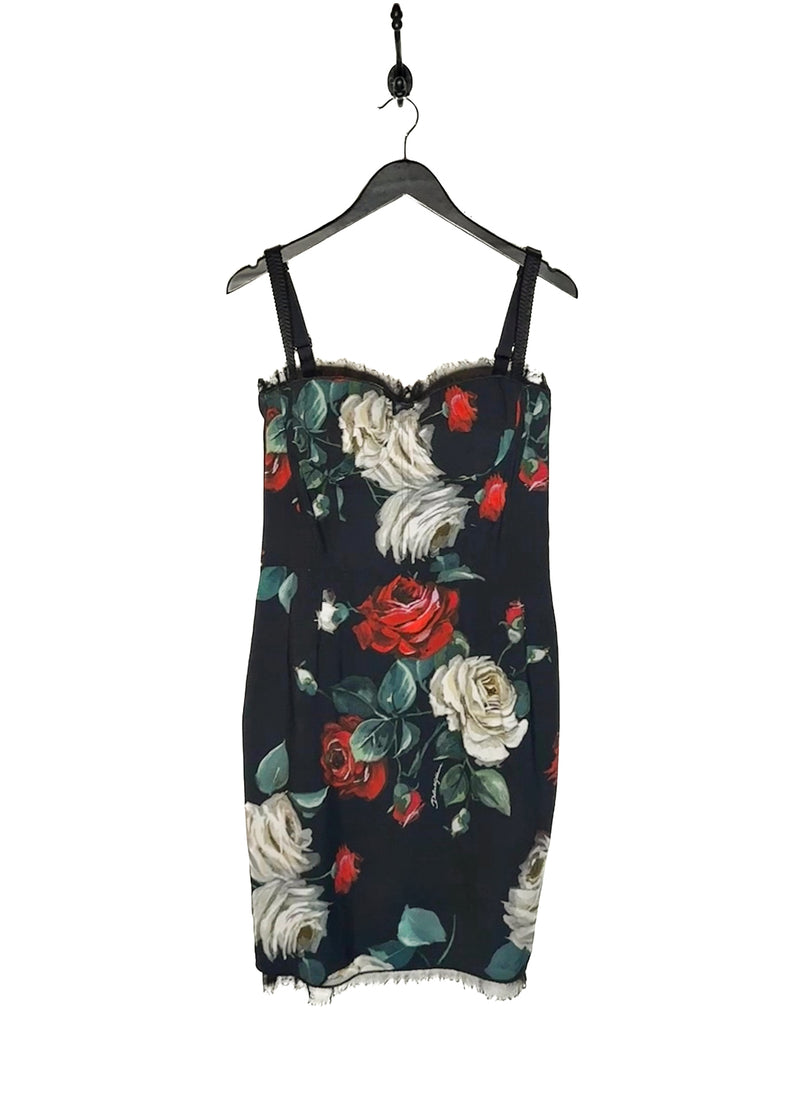 Main photo of Dolce & Gabbana Black Roses Floral Lace Bustier Dress