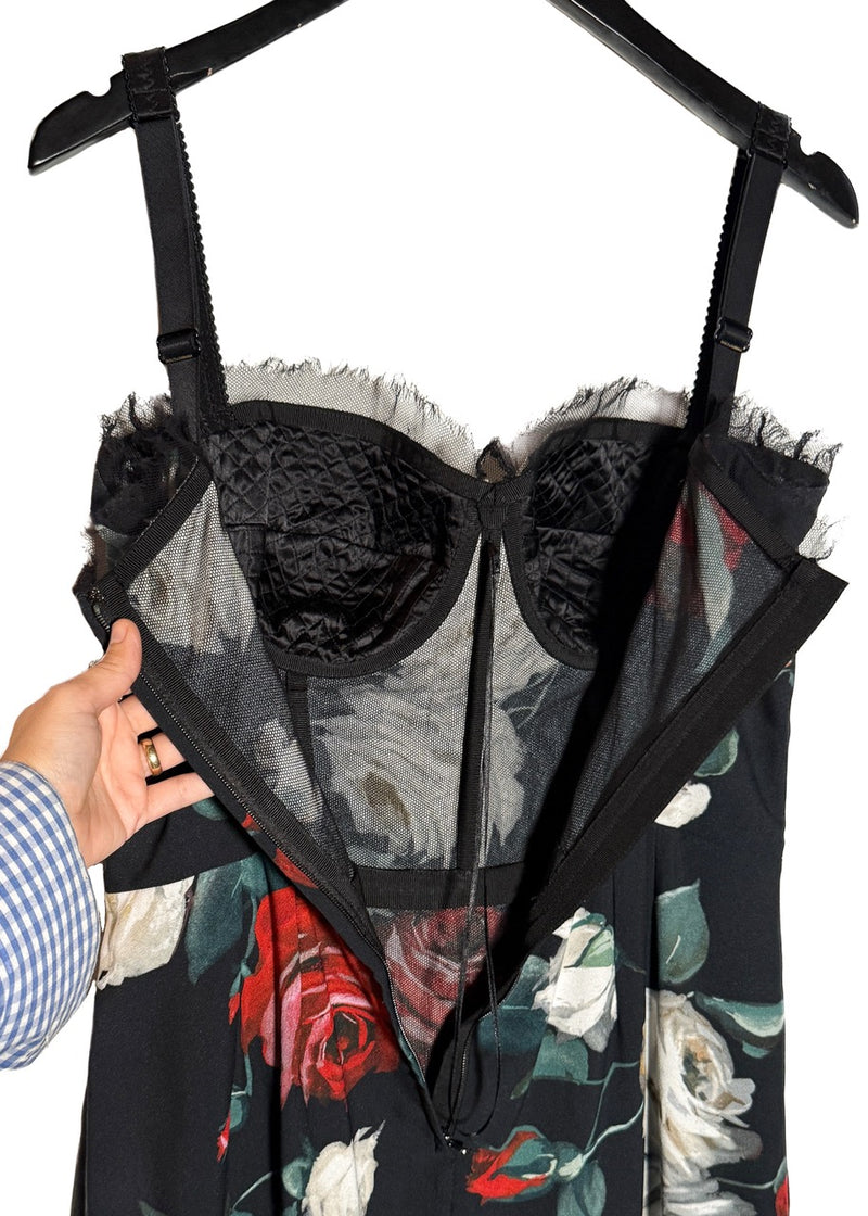 Closure of Dolce & Gabbana Black Roses Floral Lace Bustier Dress