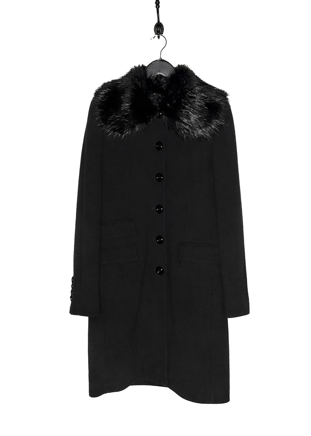 Dolce & Gabbana Black Wool Beaver Fur Collar Coat