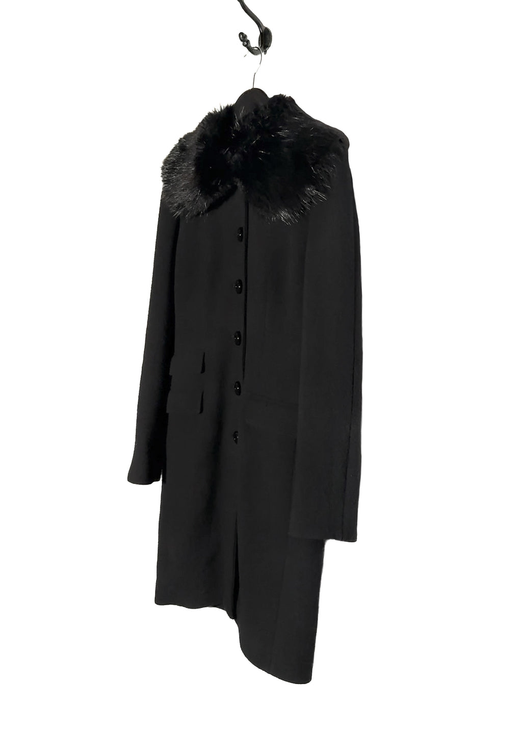 Dolce & Gabbana Black Wool Beaver Fur Collar Coat