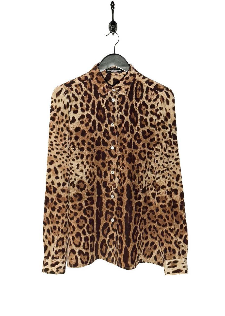 Main photo of Dolce & Gabbana Brown Leopard Print Buttoned Blouse