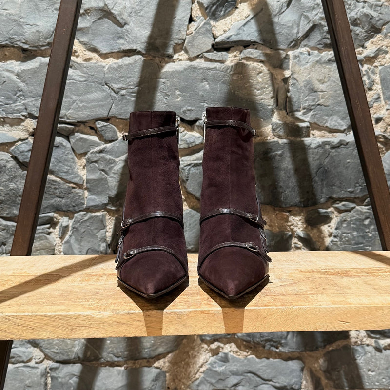 Dolce & Gabbana Brown Suede Harness Multi Staps Heeled Boots